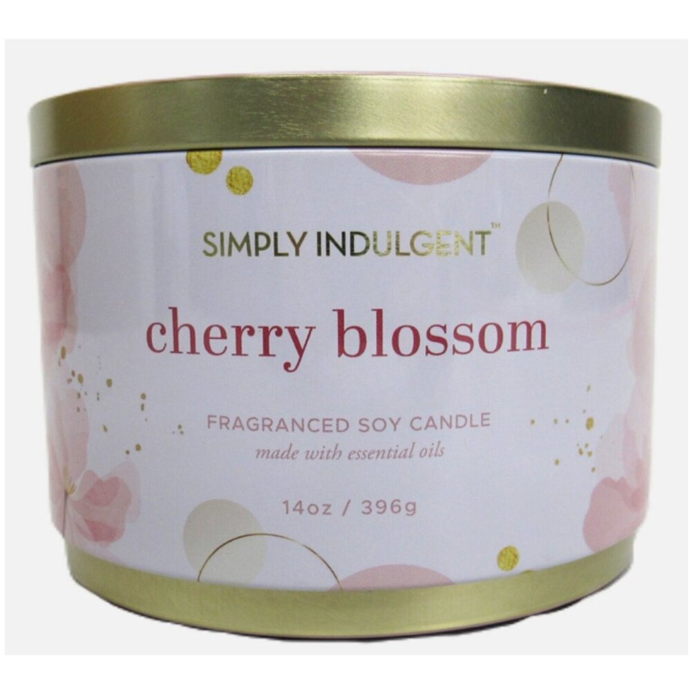 Simply Indulgent Candle, Large 14 oz. Cherry Blossom Scented 4 Wick Soy Wax